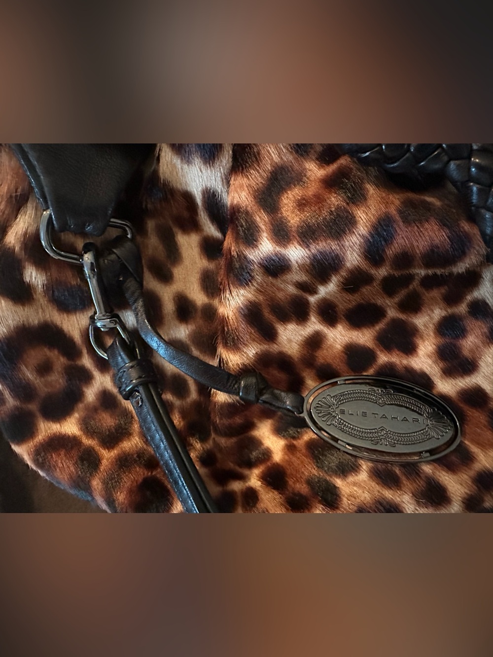 Elie Tahari Leopard Print Leather & Fur Bag - Picture 2 of 8